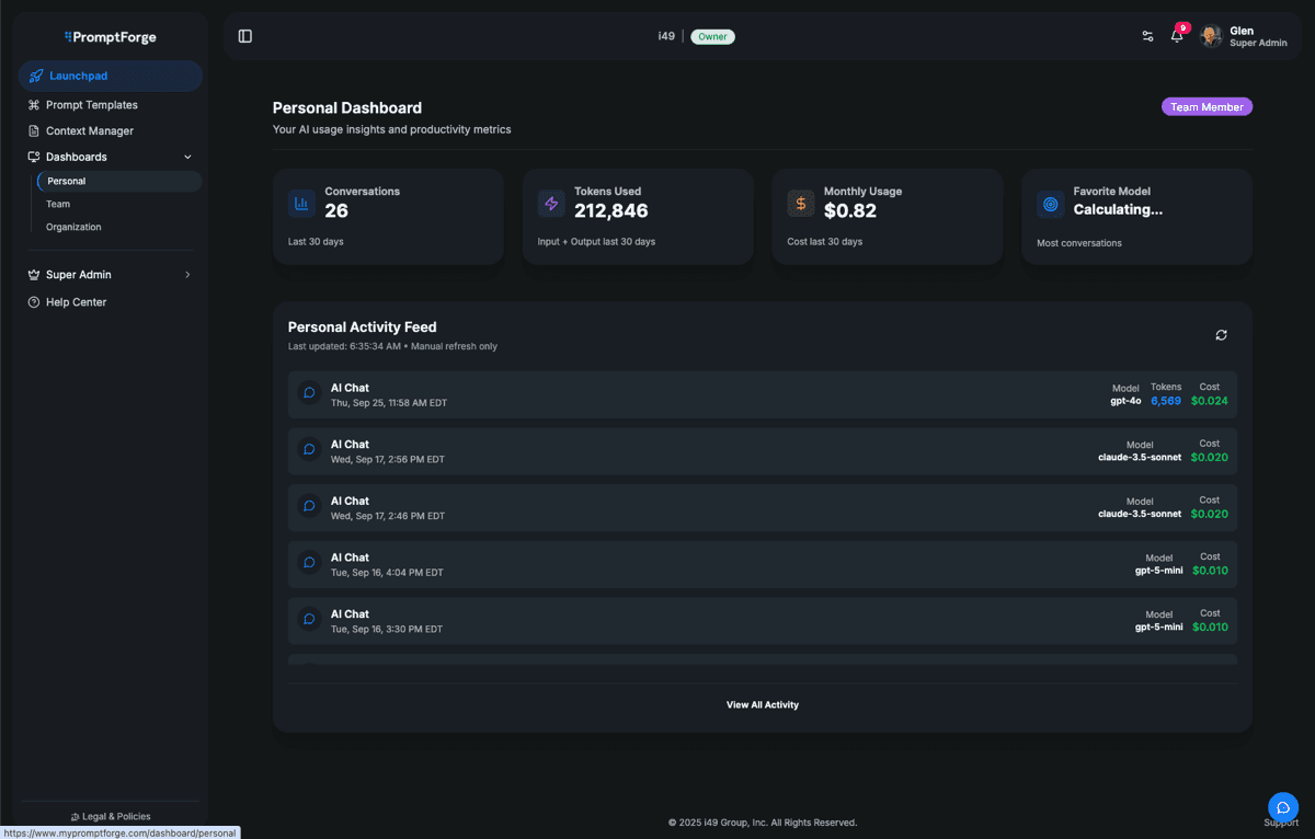PromptForge Dashboard